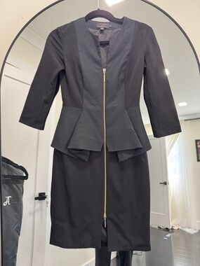 Ted Baker Black Peplum Dress with Gold Zip